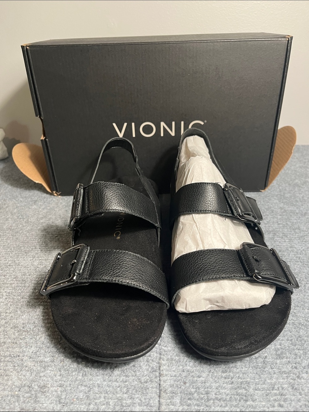 Vionic Women's Black Double-Buckle Slingback Sandals